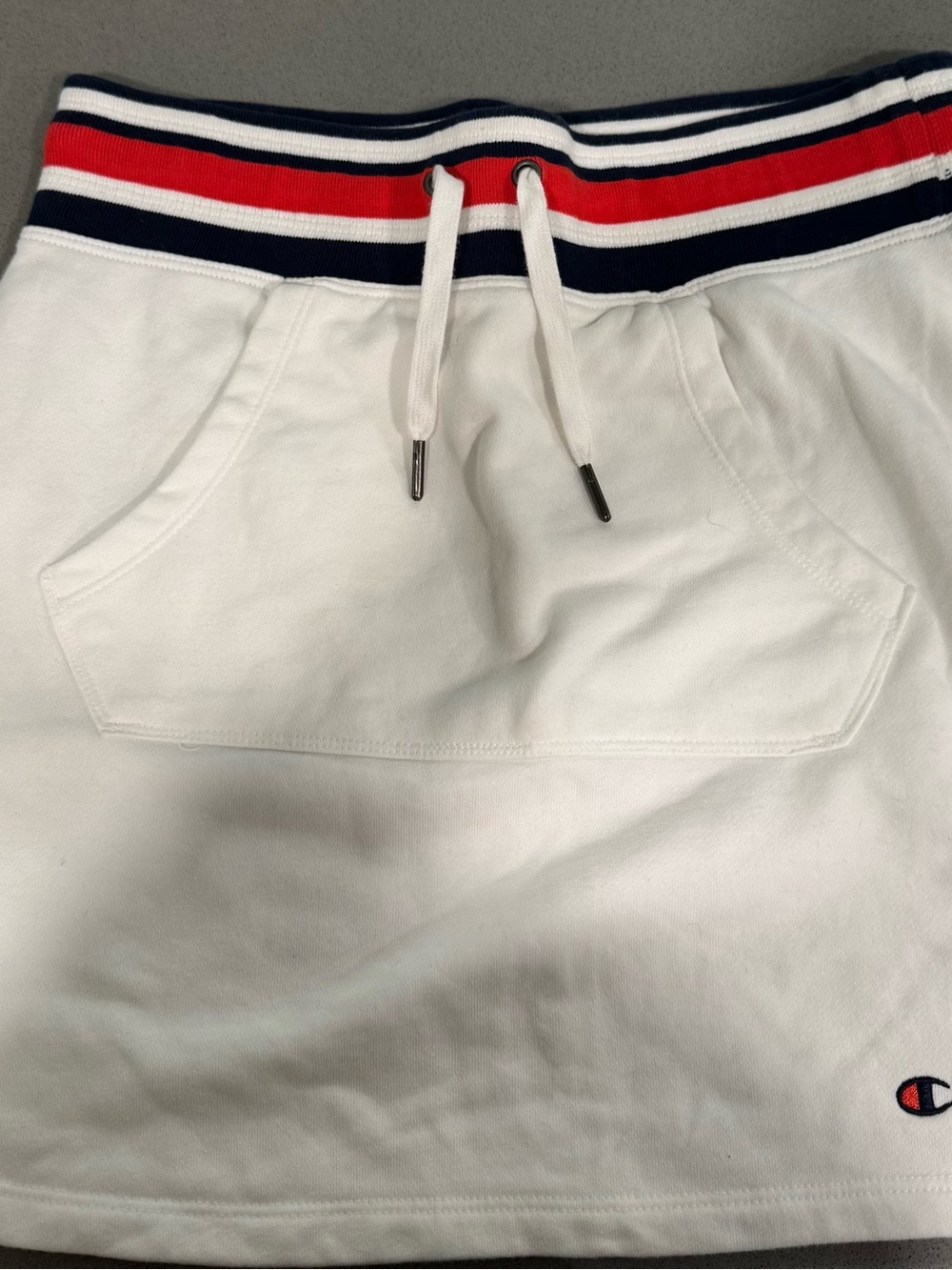 Champion White Knit Skort with Red & Navy Striped Waistband